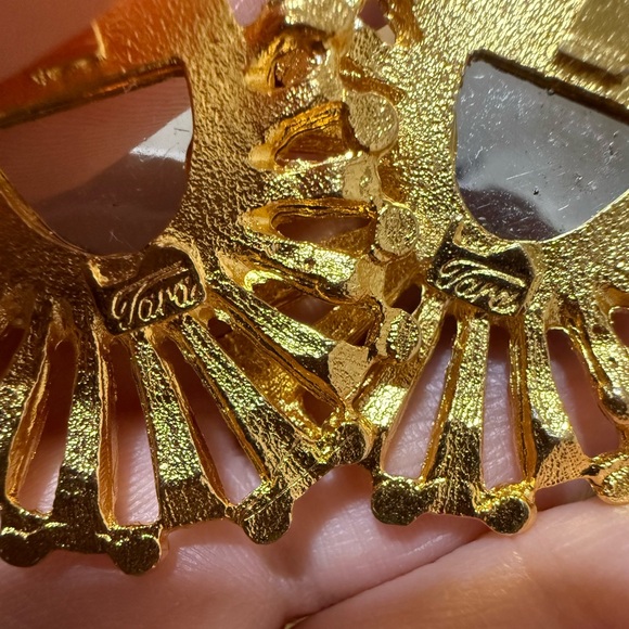 Vintage Tara Red / Retro Macaron Green Gold Tone Rhinestone Post Back Earrings - Picture 4 of 9